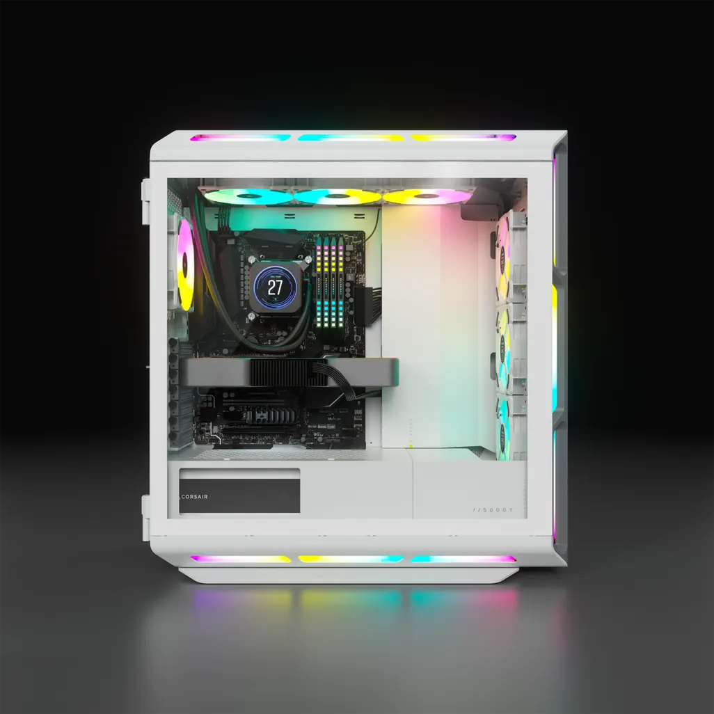 Corsair iCUE 5000T RGB, Midi Tower, PC, White, ATX, EATX, micro ATX, Gaming, Multi