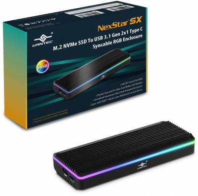 Vantec NST-211C3-RGB, SSD enclosure, M.2, M.2, USB connectivity, Black