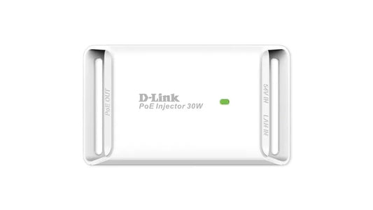 D-Link Gigabit PoE Injector; 10/100/1000Mbps data passthrough rate; IEEE802.3at compliant; DC Output up to 54V/0.6A; 30W.