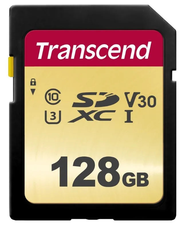 TRANSCEND 500S 128GB UHS-I CLASS 10 U1 U3 V30 SDXC CARD -MLC