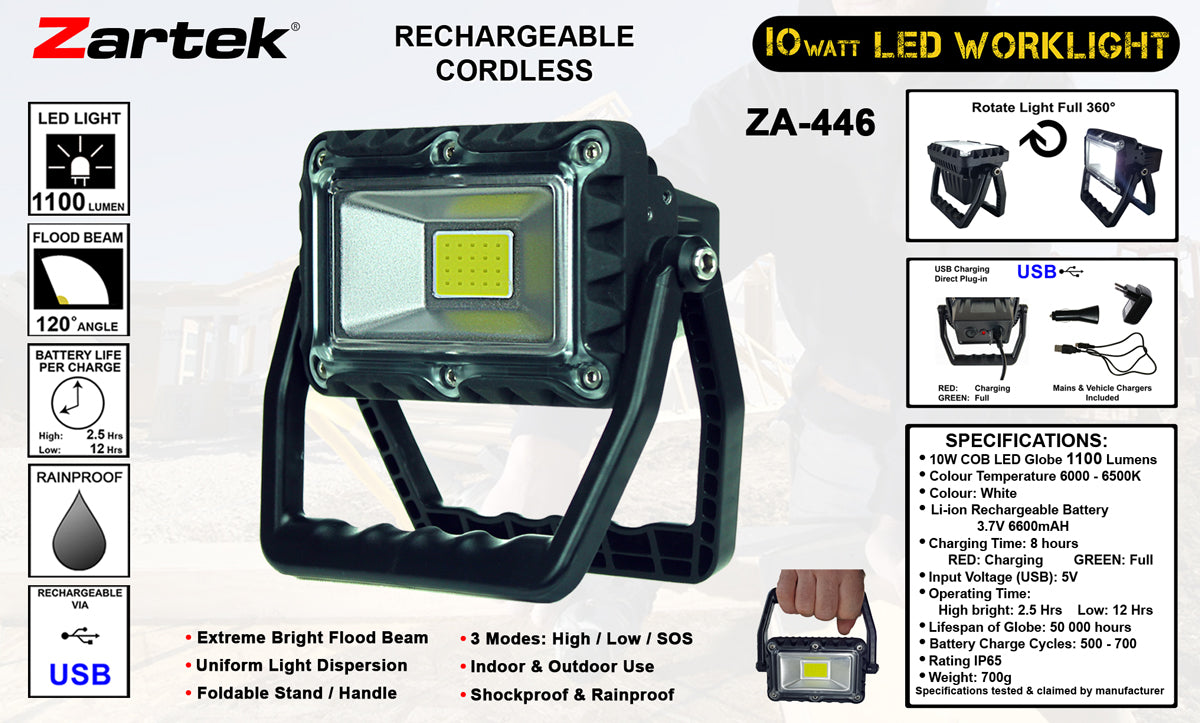 ZA-446 Rechargeable LED Worklight 10 Watt, USB