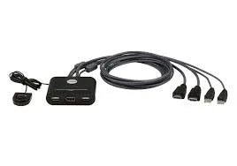 ATEN 2-Port USB 4K HDMI Cable KVM Switch with Remote Port Selector