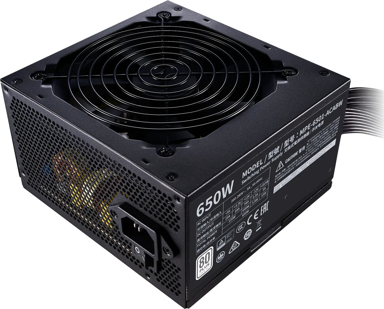 Cooler Master MWE 650W ATX PSU; 80+ White Rated ; 3 Year Warranty; Flat Black Cables; Non Modular.